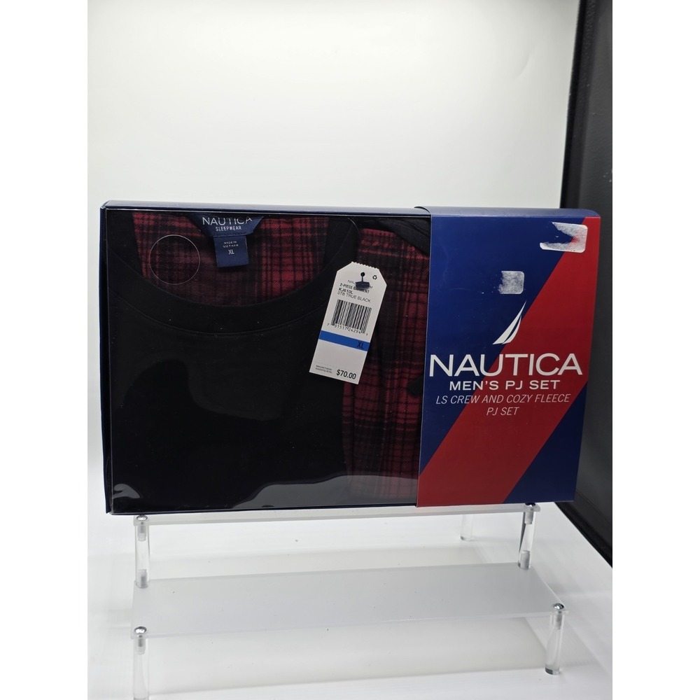 Nautica PJ Pajama Set Short Sleeve T-Shirt and Fleece‎ Pants Navy Men's X Large